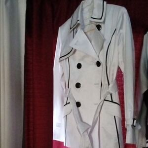 Jessica Simpson White Trench Coat with Black Accents